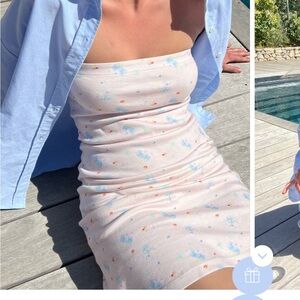 Djerf Avenue Strapless Dress in Cream with Floral Accents